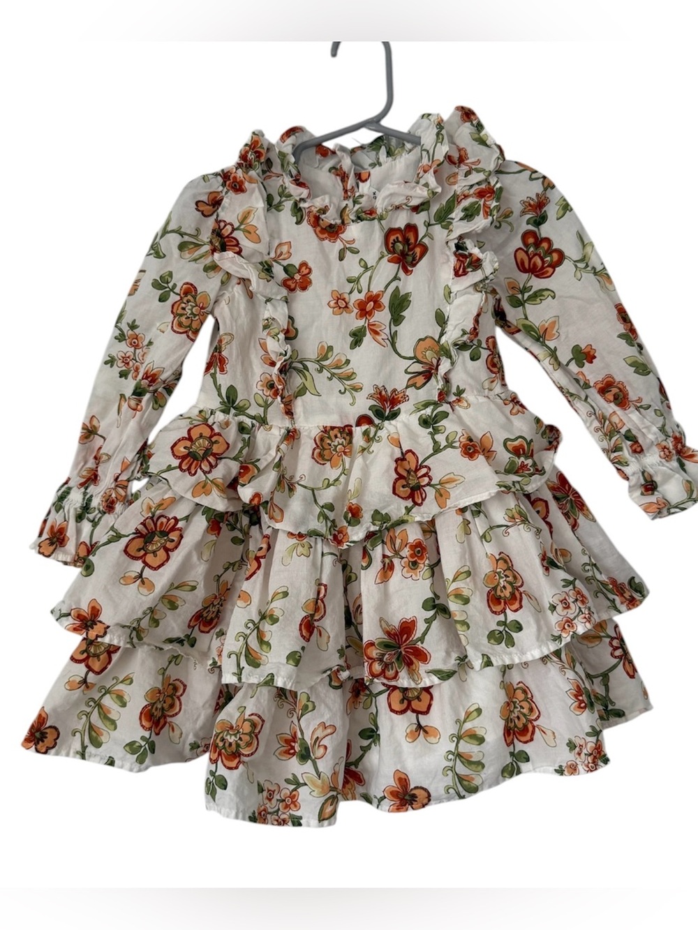 Janie and Jack Girls' Floral Tiered Ruffle Dress Long Sleeve 2T